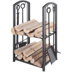 Kaminholzregal Mit Kaminbesteck Schwarz 4-teilig 73 Cm X 40 Cm X 30 Cm