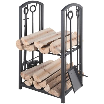 Kaminholzregal Mit Kaminbesteck Schwarz 4-teilig 73 Cm X 40 Cm X 30 Cm 1 Kaminholzregal Mit Kaminbesteck Schwarz 4-teilig 73 Cm X 40 Cm X 30 Cm